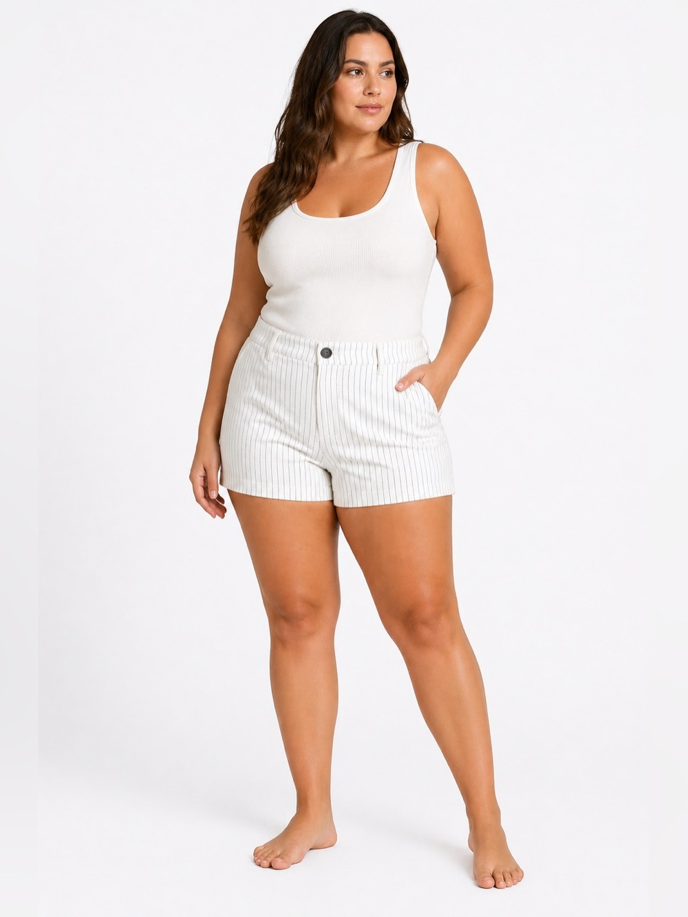 Universal Thread Women's Comfort Stretch Sailor Denim Shorts Stripe Cream Sz 17